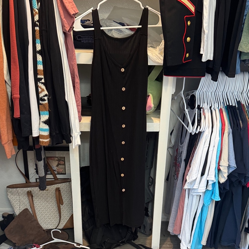Black Button-Down Maxi Dress